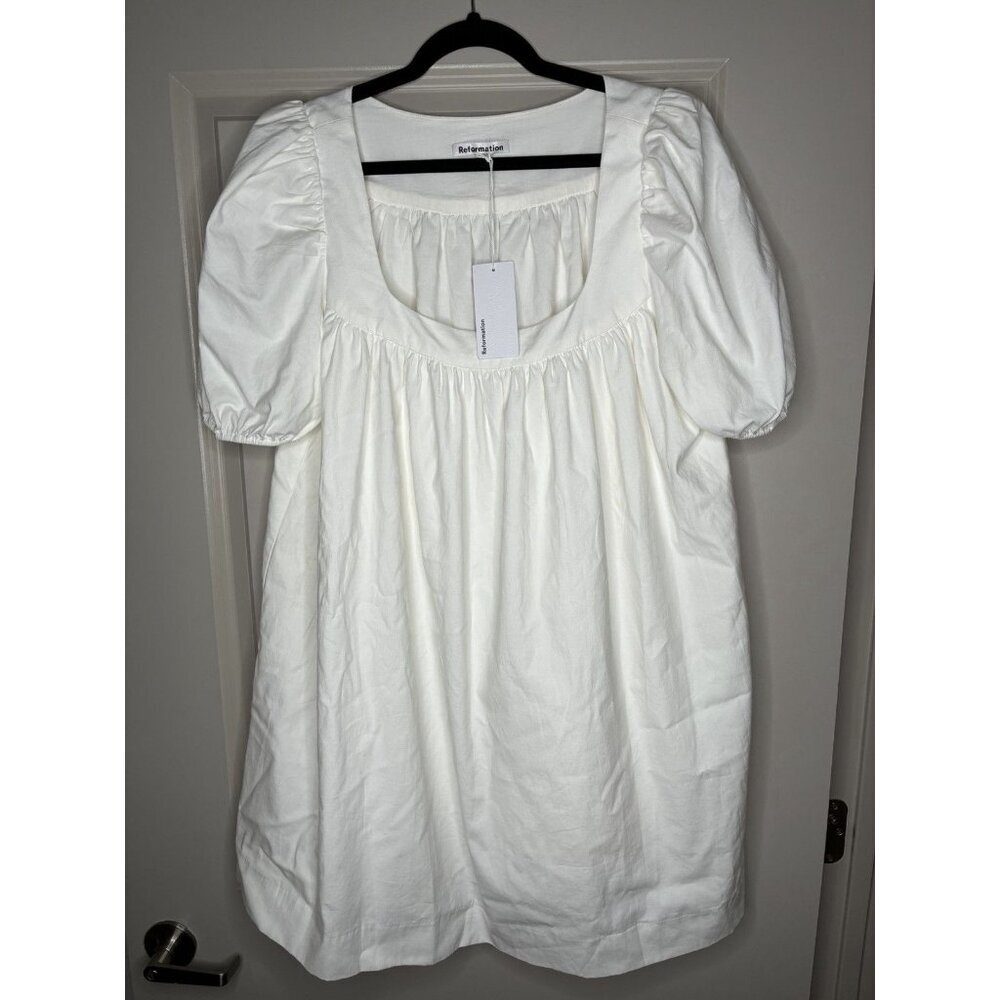 Reformation NWT Nissa Dress White Size 12 Short Sleeve Mini Babydoll Bridal - Picture 2 of 9